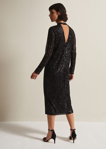 Phase Eight Cindy Sequin Dress Black Australia | RY5230678